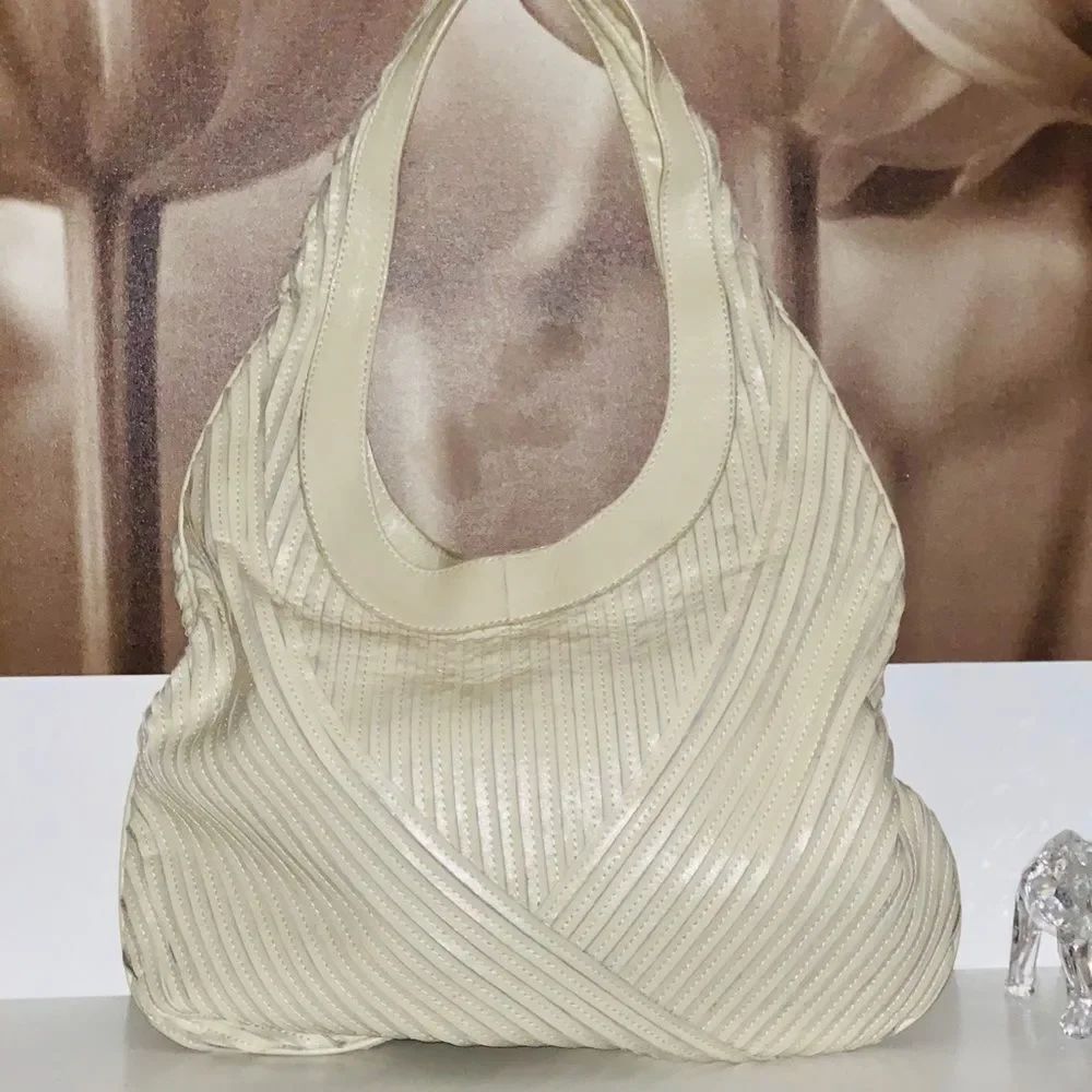 Sandra Roberts Leather Cream Hobo Bag